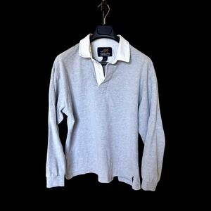 80's Lands End Gray Long Sleeve Rugby Shirt Cotton Jersey Polo M 38-40